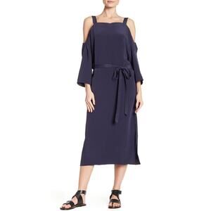 TIBI Midnight Navy Cutout Cold Shoulder Tie Strap Silk Midi Dress Medium